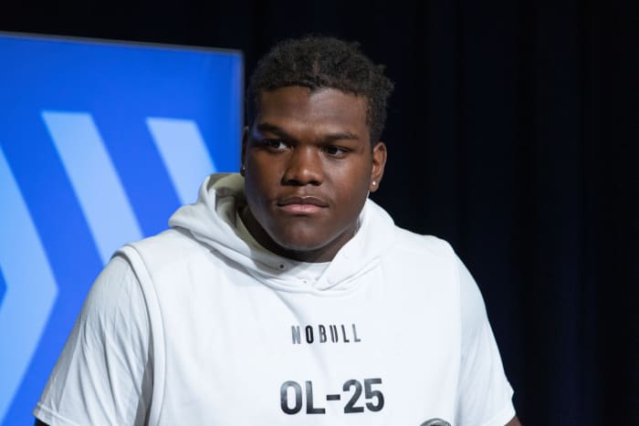 Georgia LT Broderick Jones speaks at the 2023 NFL Combine in Indianapolis